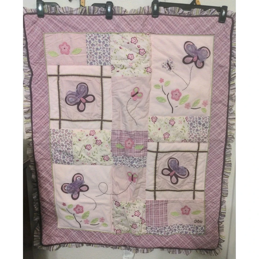 Cocalo Ouilted Baby Girl Crib Butterfly Pink & Purple Baby Blanket 35